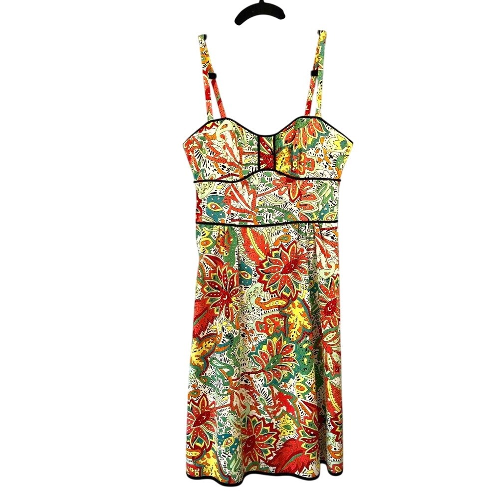 Nanette Lepore Whimsical Tropical Floral Print Cotton Sleeveless Dress Size 8